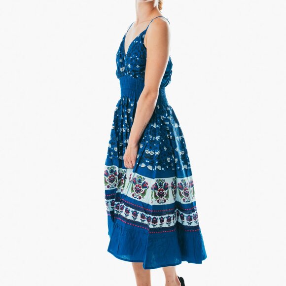 New Sexy Spaghetti Strap Midi Dress Casual Lady blue floral Beach Sash Dress - Picture 2 of 5